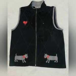Vintage TanJay Black Fleece Vest with Scottish Dogs